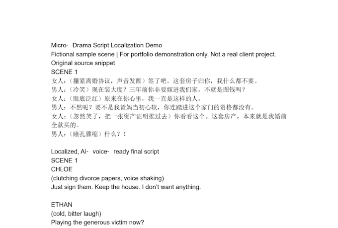 write shortform drama scripts, do chinese english translation and localization